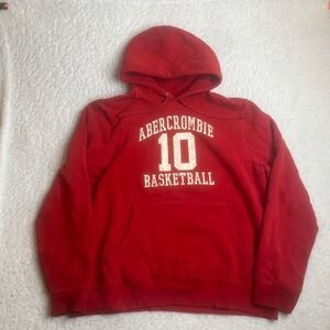 Vintage Abercrombie basketball‎ men's red hoodie skater Y2K boxy L